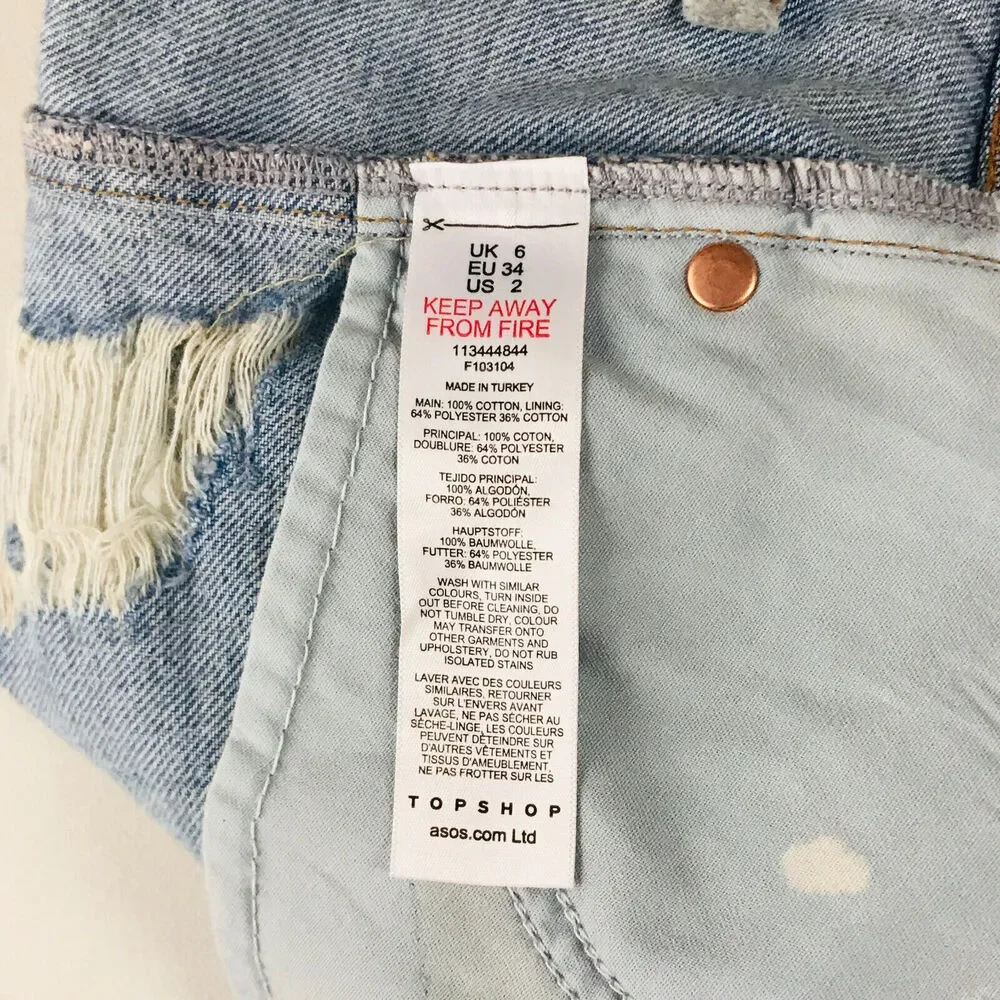 Topshop Women's 2 Denim Shorts Mid Blue A-Line Ripped Mom Medium Wash CC24